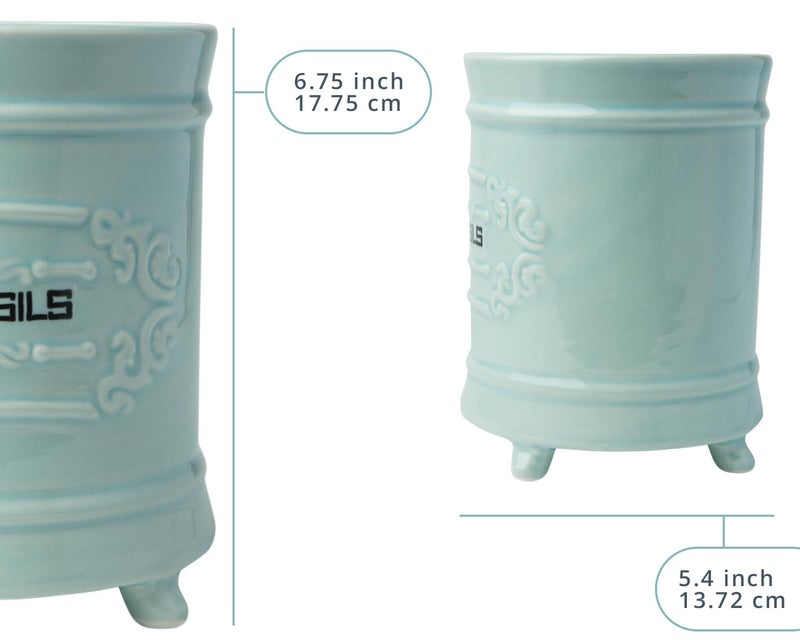 Comfify French Blue Ceramic Utensil Holder - Vintage Style Kitchen Utensil Caddy - Antique Design Cooking Utensil Organizer - Rustic French Country Utensil Crock for Cooking Enthuziast - Image 3